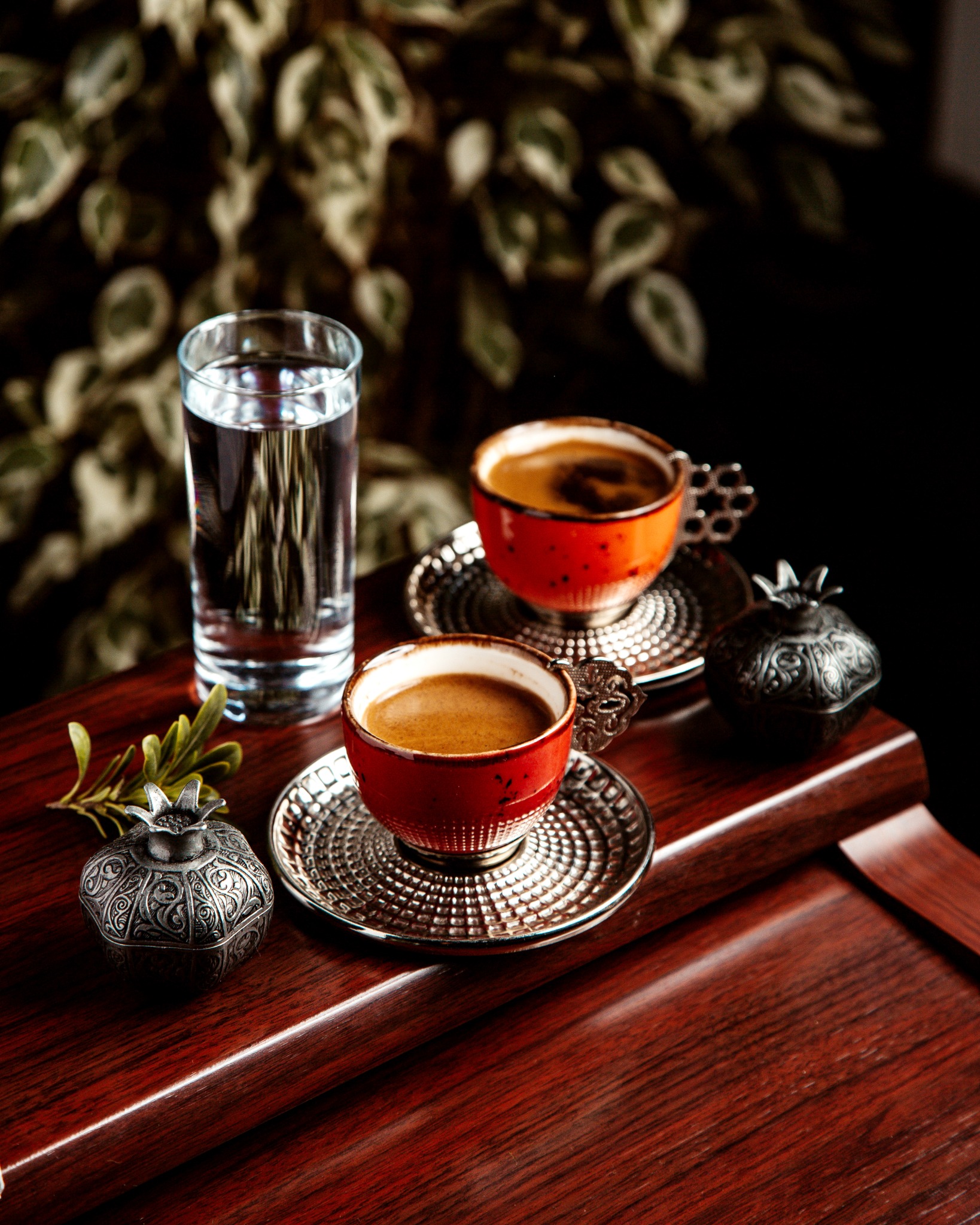 Traditional coffee served in red cups