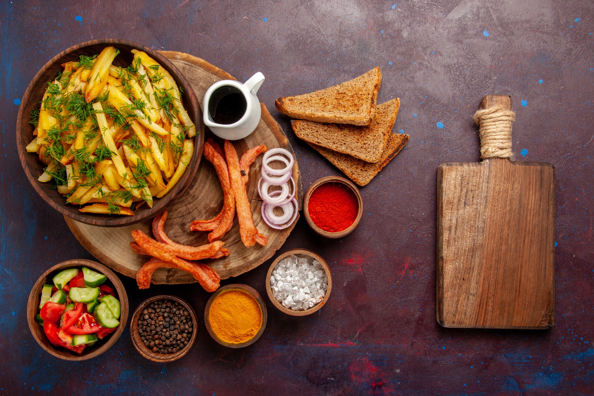 Seasoned fries with fresh sides