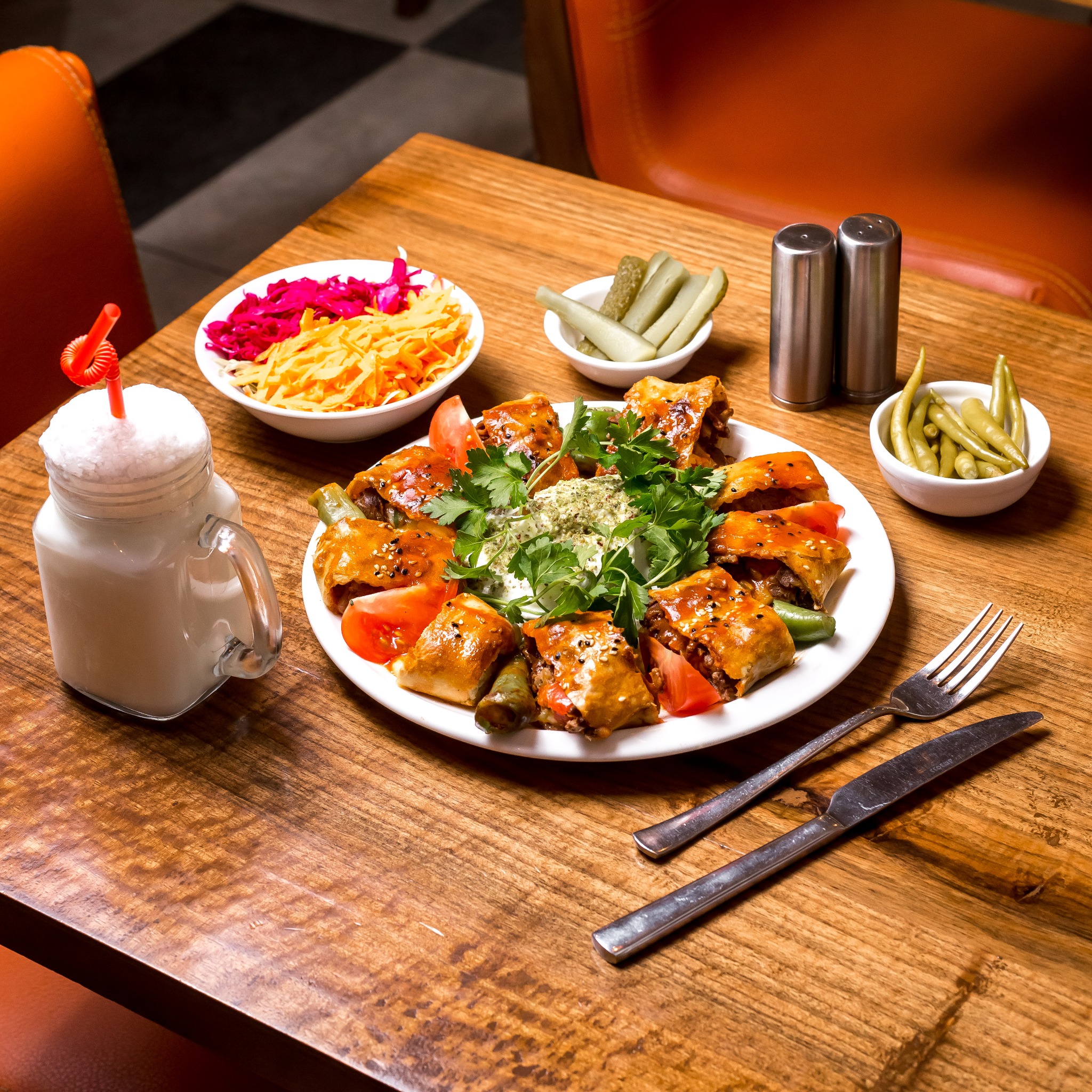 A freshly served kebab meal