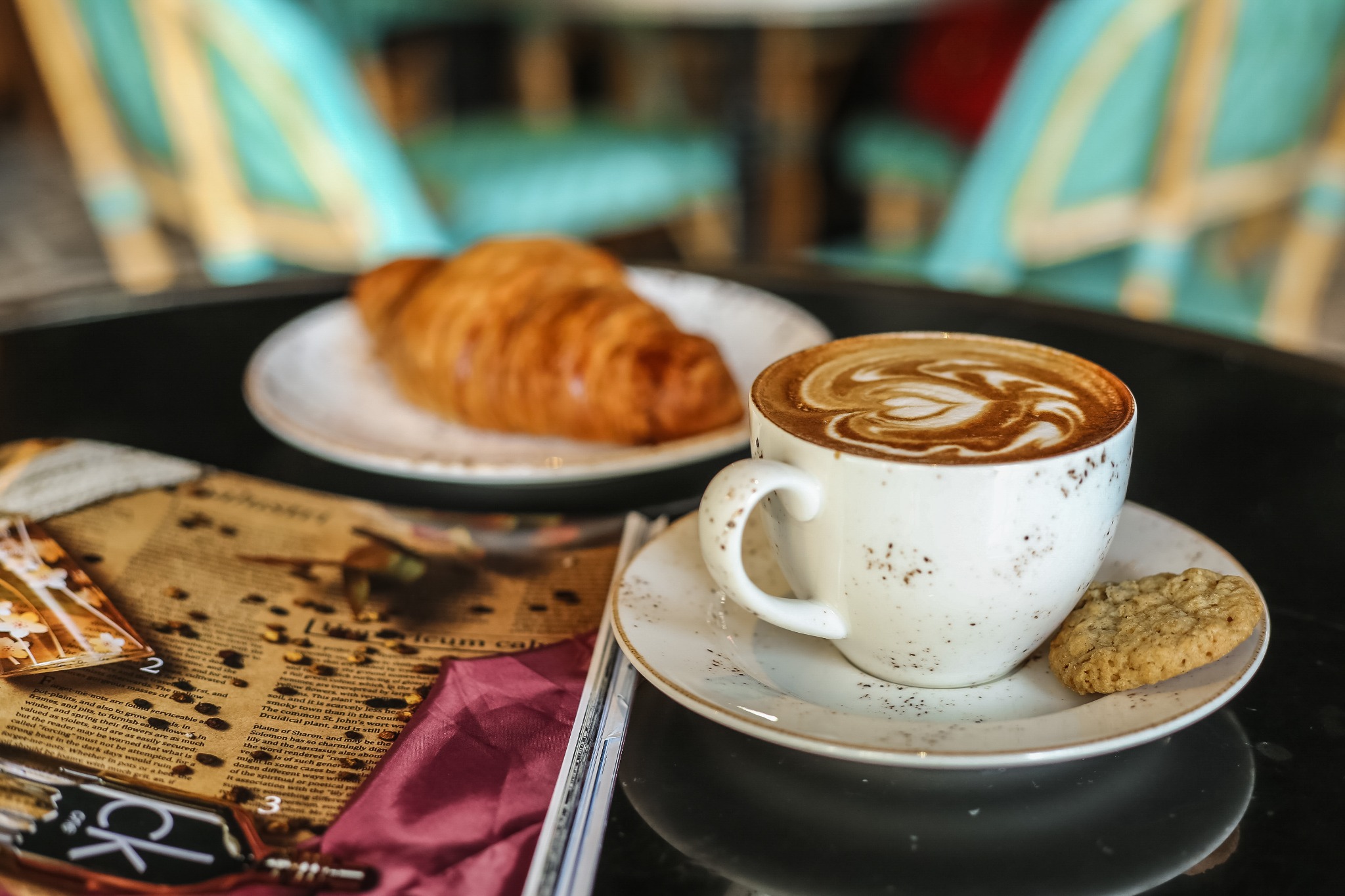 Latte with pastry and cookies